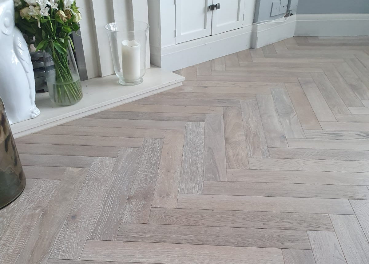 European Oak Smoked Grey Parquet Herringbone Flooring BHO1801