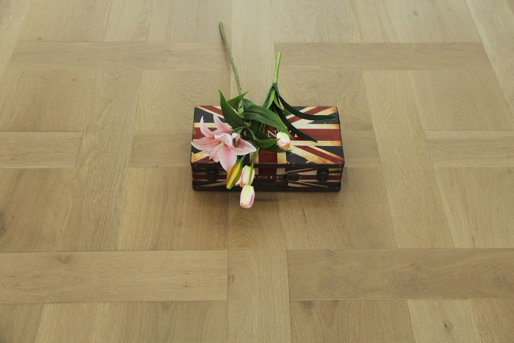 Oak Brushed L-Grey Lacquered Basketweave Engineered Wood Flooring BBW1501