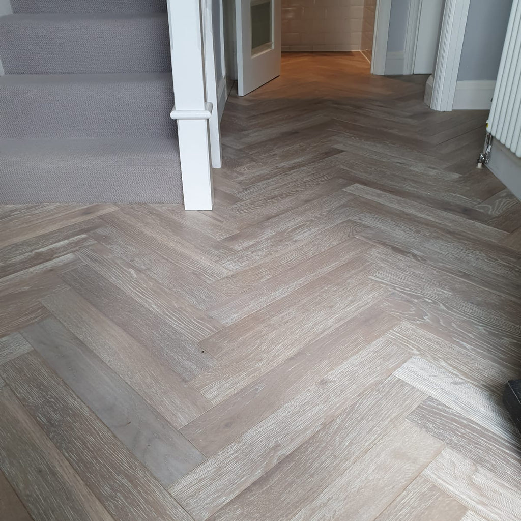 European Oak Smoked Grey Parquet Herringbone Flooring BHO1801