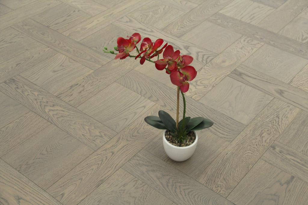 Oak Brushed L-Charcoal Lacquered Basketweave Engineered Wood Flooring BBW1502