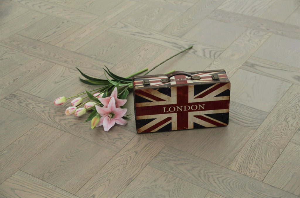 Oak Brushed L-Charcoal Lacquered Basketweave Engineered Wood Flooring BBW1502