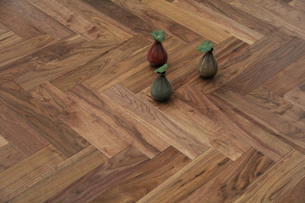 Prime Grade American Black Walnut Lacquered Herringbone Engineered Flooring 600x90x18/4mm BHW1802AB