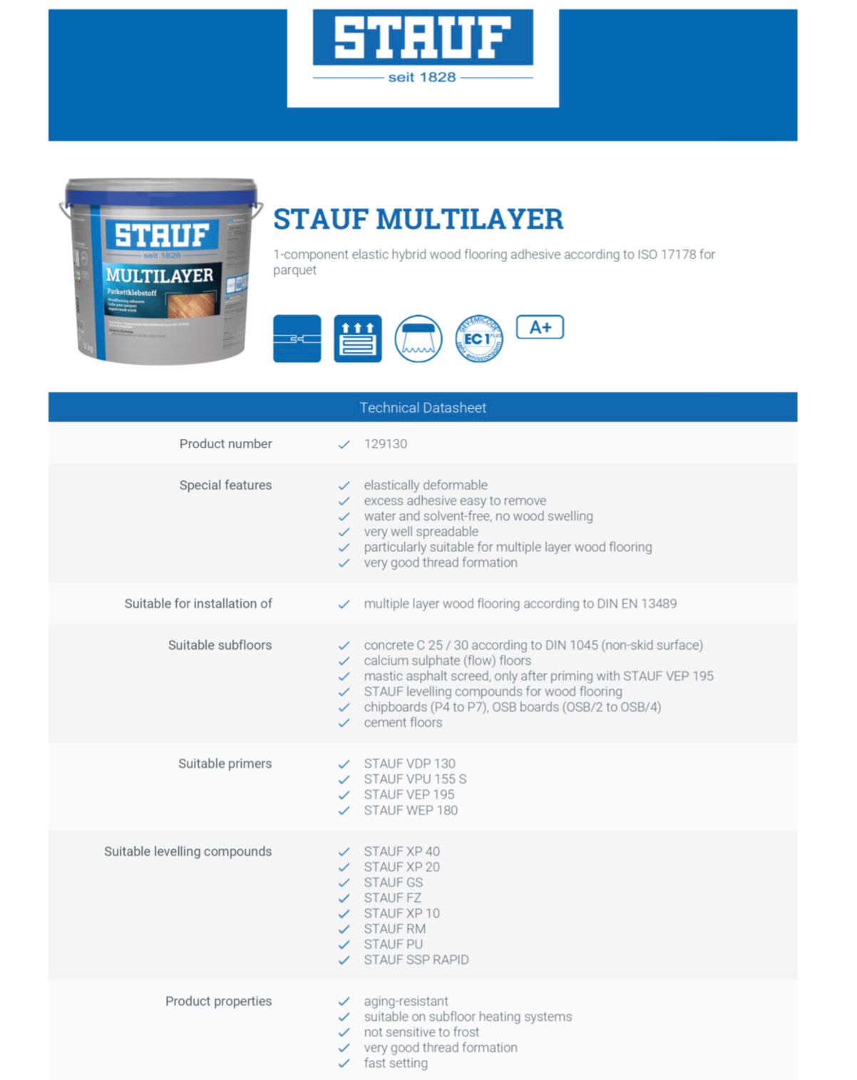 Stauf Multilayer MS Polymer Flexible Wood Adhesive 13kg BAC017