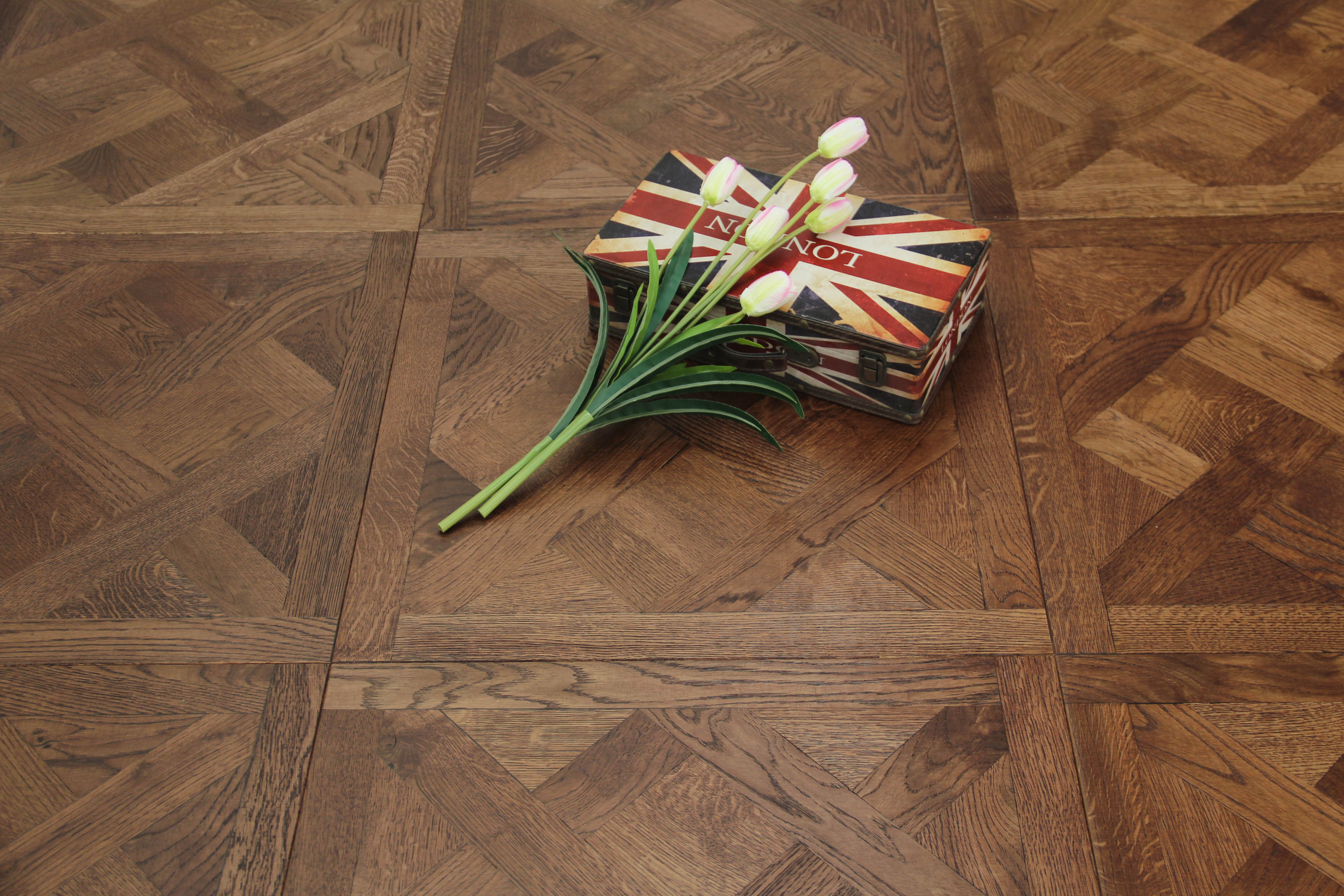 Oak Brushed Dark Mahagony Natural Oiled Parquet Versailles Panel Engineered Flooring BPE2003