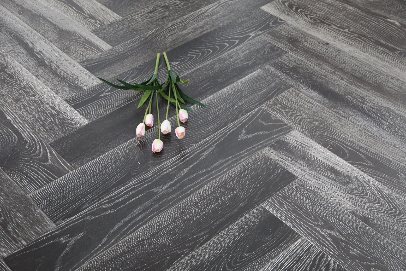 Black Stained & White Oiled Parquet Herringbone BHO1403