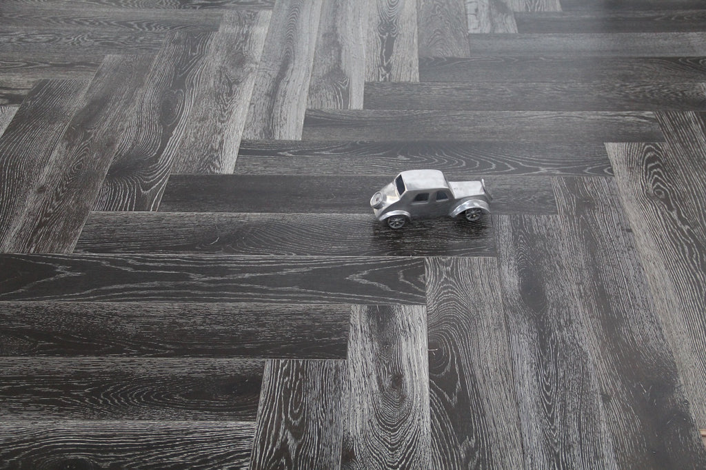 Black Stained & White Oiled Parquet Herringbone BHO1403