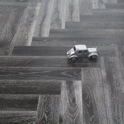 Black Stained & White Oiled Parquet Herringbone HO1403