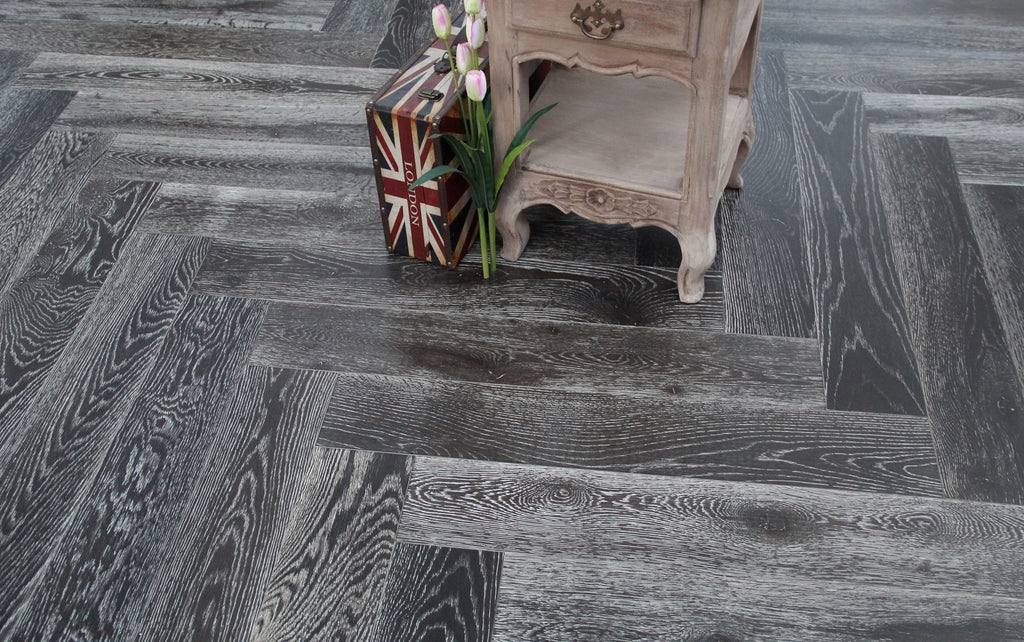 Black Stained & White Oiled Parquet Herringbone BHO1403