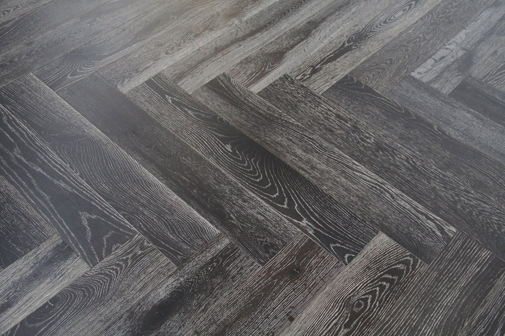 Black Stained & White Oiled Parquet Herringbone BHO1403
